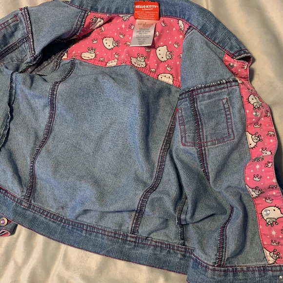 Hello kitty Sanrio girls size 6 studded sparkle jean jacket pink collar glitzy - Picture 6 of 7